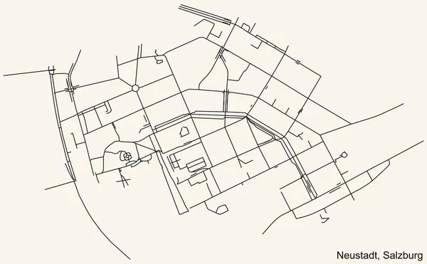 Navegación Detallada Black Lines Urban Street Roads Map Neustadt District — Vector de stock
