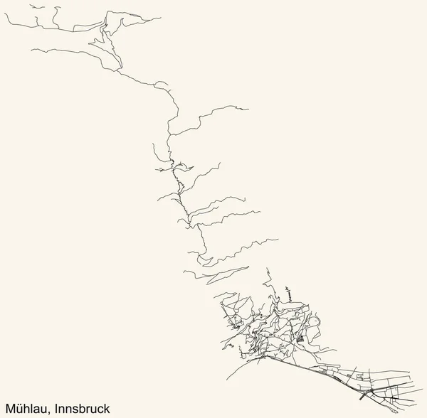Navegación Detallada Black Lines Urban Street Roads Map Mhlau District — Vector de stock