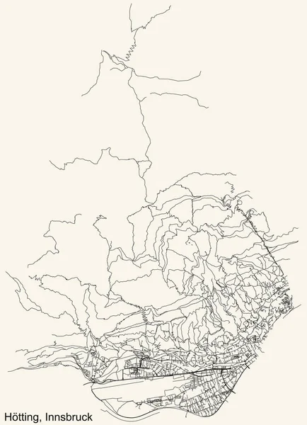 Подробная Навигация Черные Линии Городских Улиц Карта Дорог Htting District — стоковый вектор