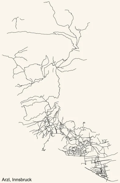 오스트리아의 인스부르크 Innsbruck Arzl District 지도검은 놓는다 — 스톡 벡터