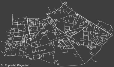 Avusturya 'nın başkenti Klagenfurt, Avusturya' nın Koyu gri arka planında yer alan St. RUPRECHT DISTRICT şehir haritasının ayrıntılı negatif seyrüsefer beyaz çizgileri
