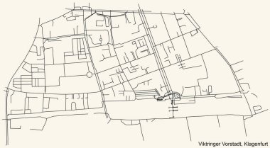 Avusturya 'nın bölgesel başkenti Klagenfurt' un VİKTRINGER VORSTADT DISTRICT 'inin klasik bej arka plan haritası üzerinde ayrıntılı navigasyon siyah çizgileri