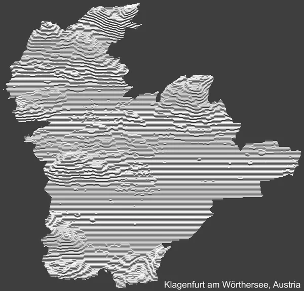 澳大利亚Klagenfurt市带有深灰色背景的白色等高线的地形图负浮雕图 — 图库矢量图片