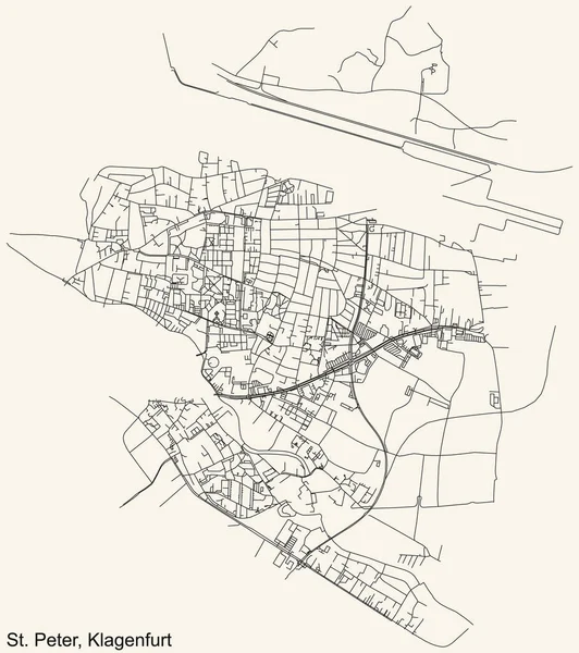 Navigazione Dettagliata Linee Nere Strade Urbane Mappa Della Peter District — Vettoriale Stock