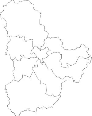 Ukrayna 'nın KYIV OBLAST idari alanının raion alanlarının beyaz düz boş vektör haritası, UKRAINE' ın siyah sınır çizgileri