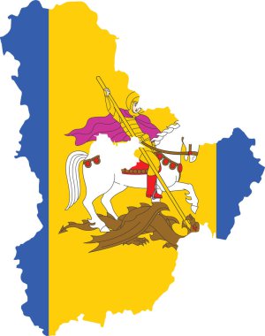 Ukrayna 'nın KYIV OBLAST idari bölgesinin düz vektör haritası UKRAINE' ın resmi bayrağıyla birleştirildi