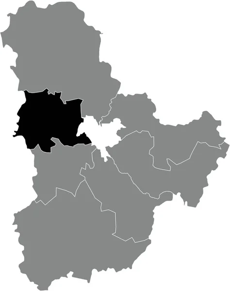 乌克兰基辅州乌克兰行政区灰岩地区内Bucha Raion黑色扁平突出显示的空白位置图 — 图库矢量图片