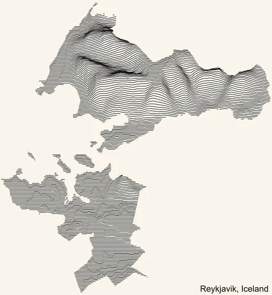 旧式米色背景上带有黑色等高线的爱兰德市Reykjavik地形图 — 图库矢量图片