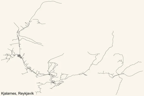 Gedetailleerde Navigatie Zwarte Lijnen Stedelijke Wegenkaart Van Kjalarnes District Van — Stockvector