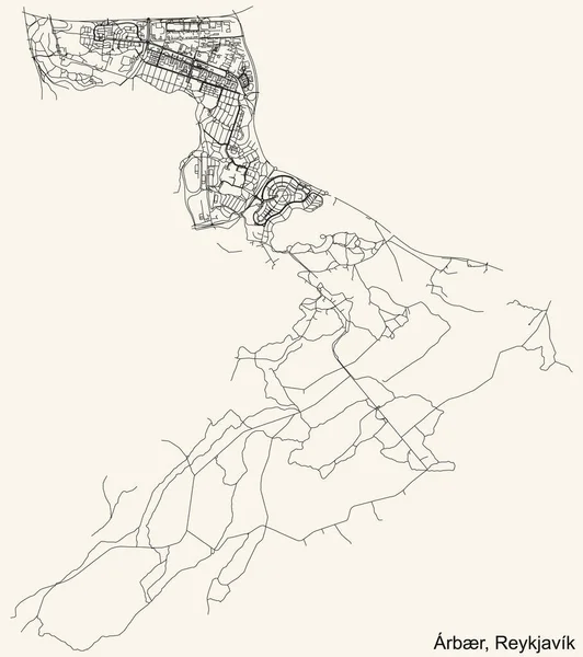 Detaillierte Navigation Schwarze Linien Stadtplan Der Rbr District Der Isländischen — Stockvektor