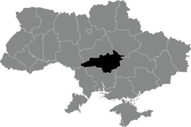 KIROVOHRAD OBLAST UKRAINE 'ın gri düz haritasının içindeki Ukrayna idari bölgesinin siyah düz nokta işaretli yer bulucu haritası
