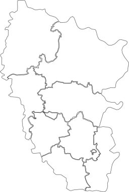Ukrayna 'nın LUHANSK OBLAST idari alanının raion alanlarının beyaz düz boş vektör haritası, UKRAINE kara sınır çizgileri