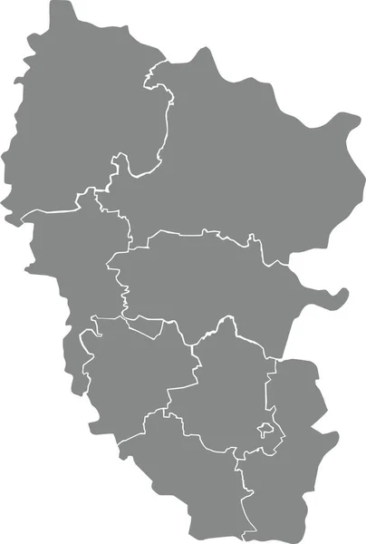 ウクライナのLuhansk Oblastの行政区域の放射線領域の灰色のフラットブランクベクトルマップ その放射線の白い境界線を持つウクライナ — ストックベクタ