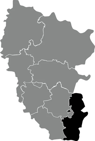 ウクライナのルハンスク州のウクライナ行政区の灰色の放射線地図の中のDovzhansk Raionの黒いフラットブランク強調表示された場所の地図 — ストックベクタ