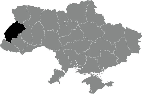 Schwarze Flache Blanko Hervorgehobene Positionskarte Des Ukrainischen Verwaltungsgebietes Lviv Oblast — Stockvektor