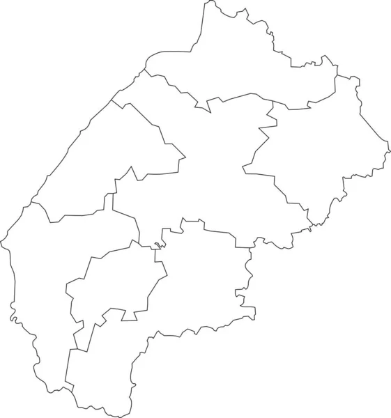 Lviv Oblastのウクライナ行政区の放射線領域の白いフラットブランクベクトルマップ その放射線の黒い境界線を持つウクライナ — ストックベクタ