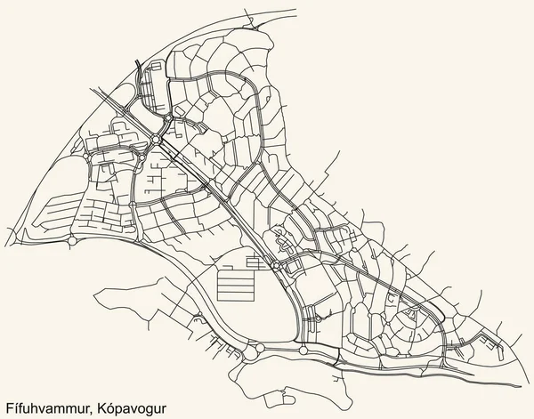 Detaillierte Navigation Schwarze Linien Stadtplan Der Ffuhvammur District Der Isländischen — Stockvektor