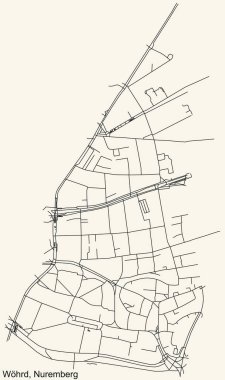Alman bölgesel başkenti Nuremberg 'in WHRD DISTRICT kentsel yol haritasının ayrıntılı seyrüsefer hatları klasik bej arka planda Almanya