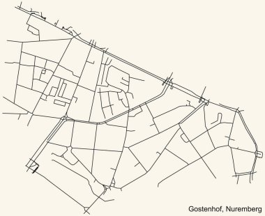 Alman bölgesel başkenti Nuremberg 'in GOSTENHOF DISTRICT şehir haritasının ayrıntılı seyir çizgileri