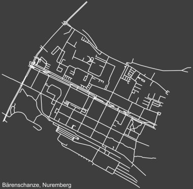 Almanya 'nın başkenti Nuremberg' in BRENSCHANZE BRENSCHANZE DISTRICT şehir haritasının beyaz çizgileri koyu gri arka plan üzerine ayrıntılı seyrüsefer
