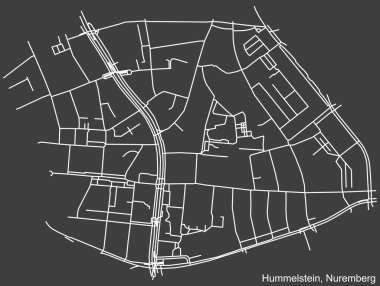 Almanya 'nın başkenti Almanya' nın Nuremberg 'in HUMMMELSTEIN DISTRICT' inin şehir caddeleri haritasının ayrıntılı olumsuz seyrüsefer çizgileri koyu gri arka plan üzerine