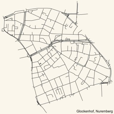 Alman bölgesel başkenti Nuremberg 'in GLOCKENHOF DISTRICT şehir haritasının ayrıntılı navigasyon kara hatları klasik bej arka planda Almanya
