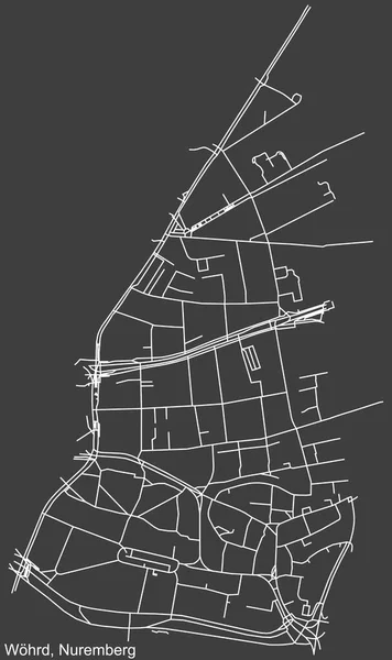 Szczegółowa Negatywna Nawigacja Białe Linie Ulice Miejskie Mapa Whrd District — Wektor stockowy