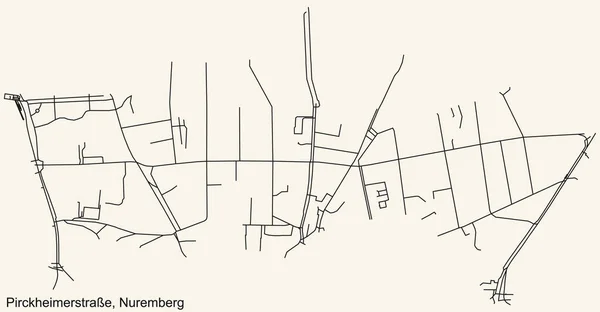 Detaillierte Navigation Schwarze Linien Stadtplan Der Pirckheimerstrae District Der Landeshauptstadt — Stockvektor