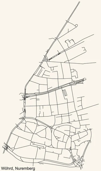 Nawigacja Szczegółowa Czarna Linia Ulica Miejska Mapa Whrd District Niemieckiej — Wektor stockowy