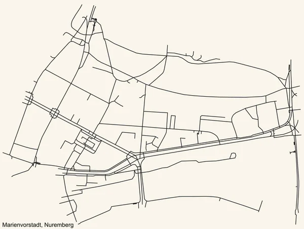 Detaillierte Navigation Schwarze Linien Stadtstraßenplan Des Marienvorstadt District Der Landeshauptstadt — Stockvektor