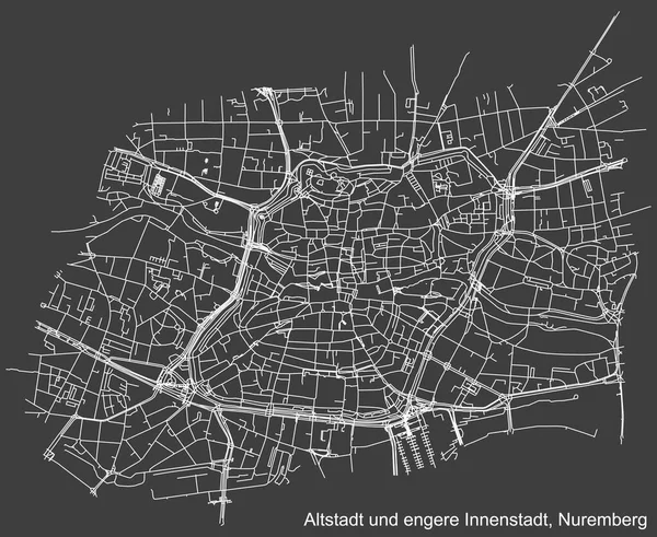 Detailní Negativní Navigace Bílé Čáry Městské Ulice Mapa Statistischer Stadtteil — Stockový vektor