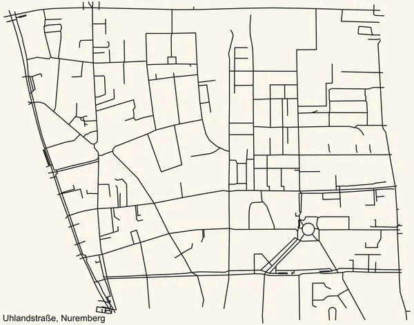 Nawigacja Szczegółowa Czarna Linia Ulica Miejska Mapa Uhlandstrae District Niemieckiej — Wektor stockowy