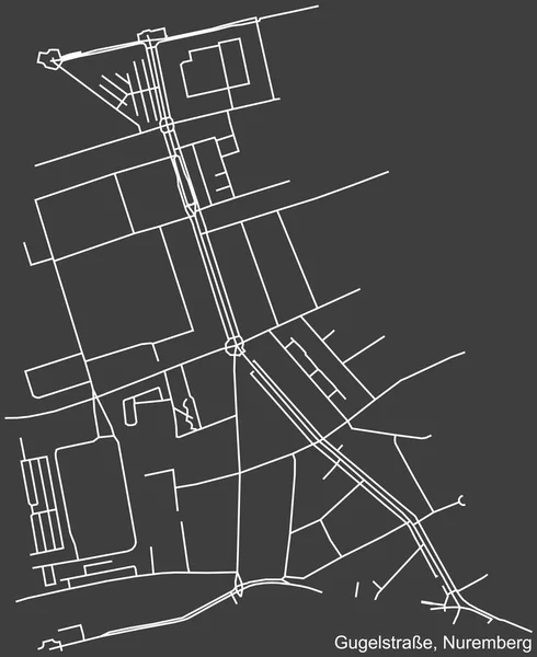 Szczegółowa Negatywna Nawigacja Białe Linie Ulice Miejskie Mapa Gugelstrae District — Wektor stockowy