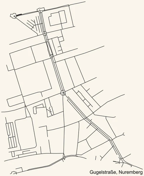 Navegación Detallada Black Lines Urban Street Roads Map Gugelstrae District — Vector de stock