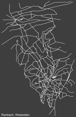 Almanya 'nın başkenti Wiesbaden' in RAMBACH DISTRICT 'inin koyu gri arka planında yer alan şehir caddelerinin detaylı haritası