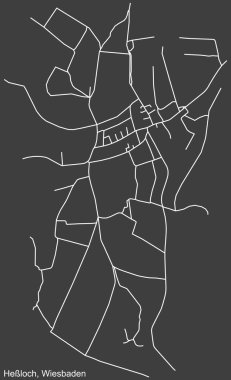 Alman bölgesel başkenti Wiesbaden, Almanya 'nın ERBENHEIM DISTRICT' in şehir caddeleri haritası üzerinde koyu gri arka plan üzerinde ayrıntılı bir olumsuz navigasyon.