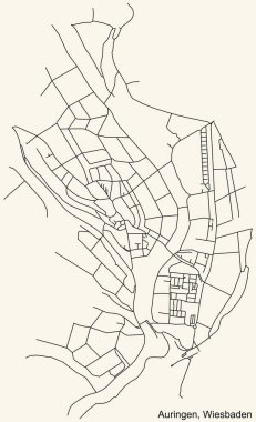 Alman bölgesel başkenti Wiesbaden 'in AURINGEN DISTRICT kentsel yol haritasının ayrıntılı seyrüsefer hatları klasik bej arka planda Almanya