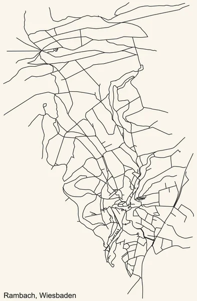 Detaillierte Navigation Schwarze Linien Stadtstraßenplan Des Rambach District Der Landeshauptstadt — Stockvektor