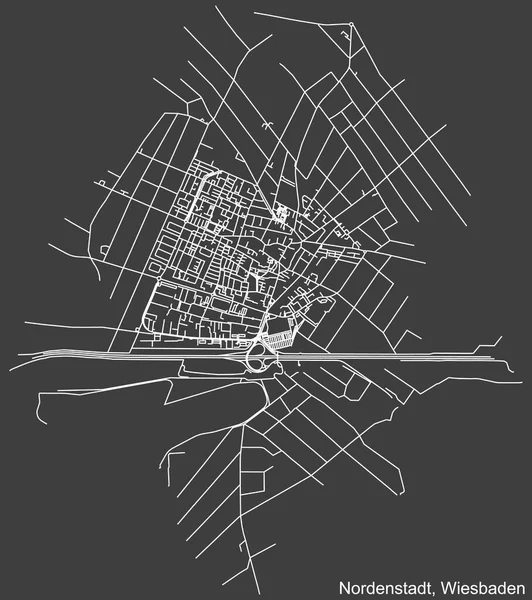 Szczegółowa Negatywna Nawigacja Białe Linie Ulice Miejskie Mapa Nordenstadt District — Wektor stockowy