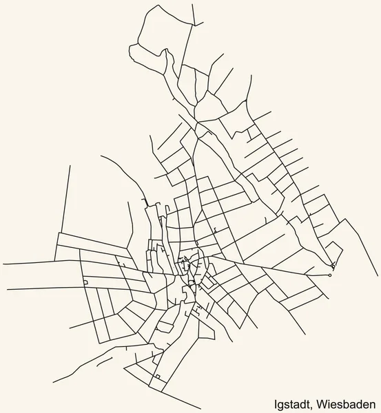 Detaljerad Navigering Svarta Linjer Urban Street Road Karta Över Igstadt — Stock vektor