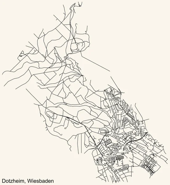 Detaillierte Navigation Schwarze Linien Stadtstraßenplan Der Dotzheim District Der Landeshauptstadt — Stockvektor