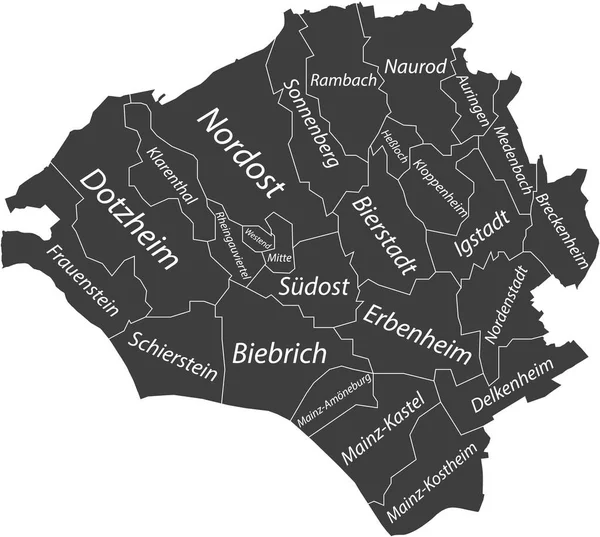 Σκούρο Γκρι Επίπεδο Διάνυσμα Διοικητικό Χάρτη Της Wiesbaden Γερμανία Ετικέτες — Διανυσματικό Αρχείο