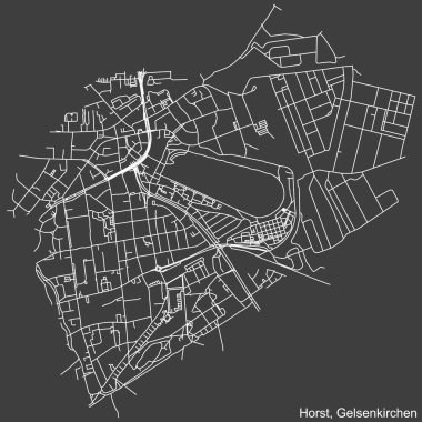 Alman bölgesel başkenti Gelsenkirchen, Almanya 'nın HORST DISTRICT' sinin koyu gri arkaplan üzerindeki şehir caddelerinin ayrıntılı haritası