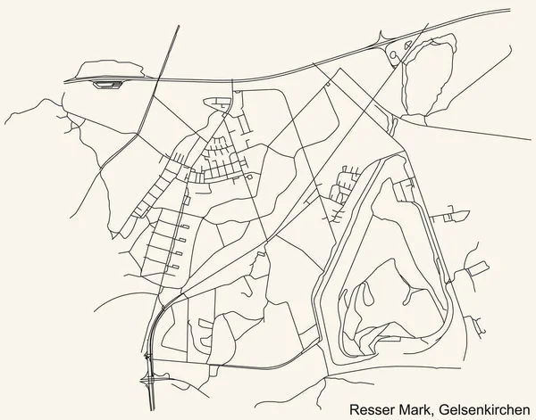 Detaillierte Navigation Schwarze Linien Stadtstraßenplan Des Resser Mark District Der — Stockvektor