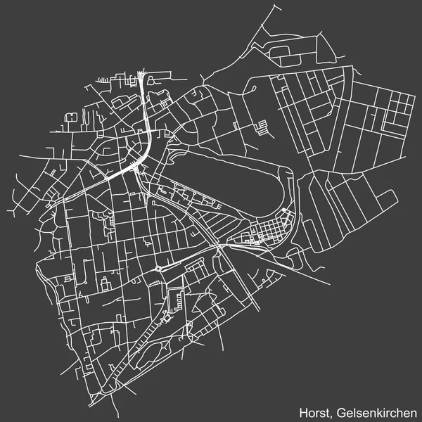 Szczegółowa Negatywna Nawigacja Białe Linie Ulice Miejskie Mapa Horst District — Wektor stockowy