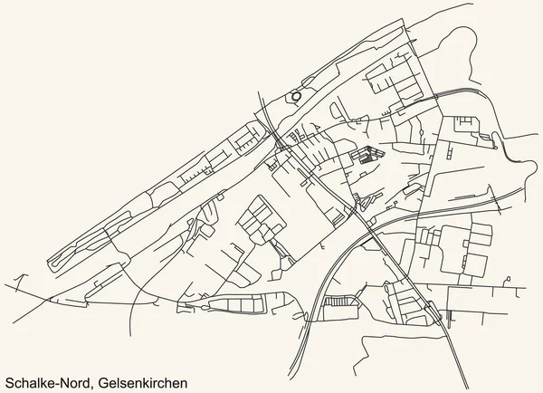 Navegação Detalhada Black Lines Urban Street Roads Mapa Schalke Nord — Vetor de Stock