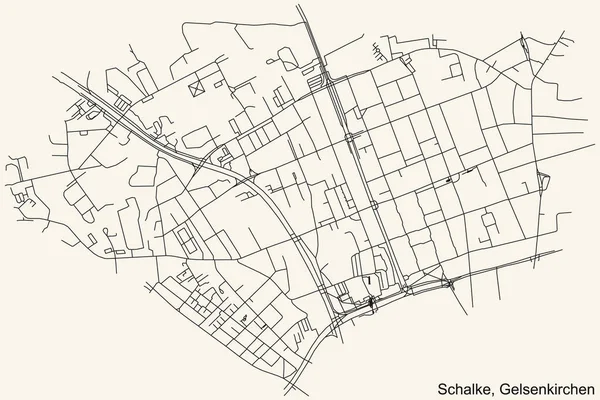 Detaillierte Navigation Schwarze Linien Stadtstraßenplan Der Schalke District Der Landeshauptstadt — Stockvektor