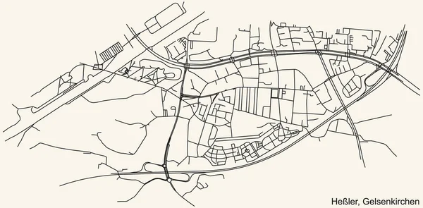 Detaillierte Navigation Schwarze Linien Stadtstraßenplan Des Heler District Der Landeshauptstadt — Stockvektor