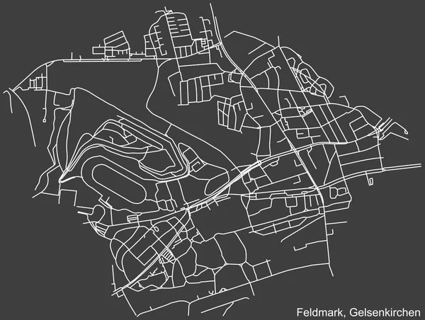 Szczegółowa Negatywna Nawigacja Białe Linie Ulice Miejskie Mapa Feldmark District — Wektor stockowy