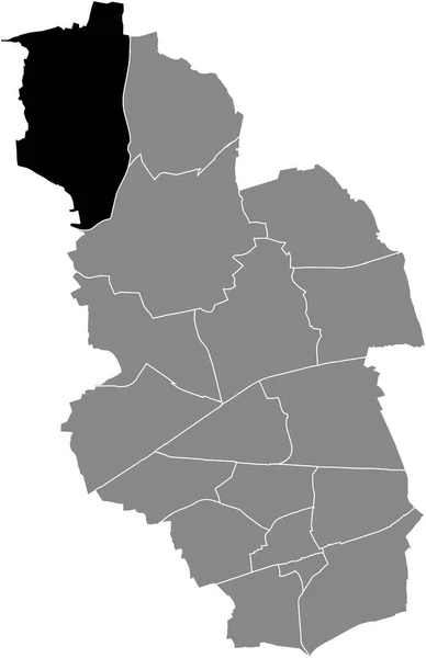 德国Gelsenkirchen灰色行政地图内Scholven District的黑色平面醒目空白位置图 — 图库矢量图片
